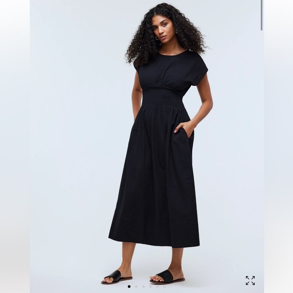 Madewell Kaya Smocked-Waist Midi Dress in Stripe Seersucker